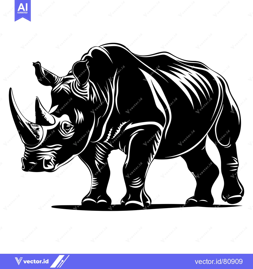 Premium Vector dari Black and White Illustration of a Rhinoceros