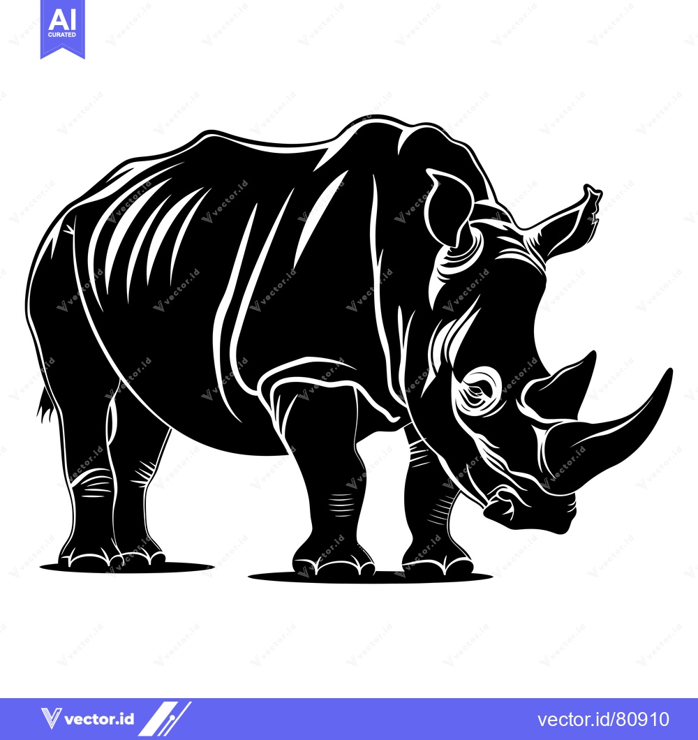 Premium Vector dari Black and White Silhouette of a Rhinoceros