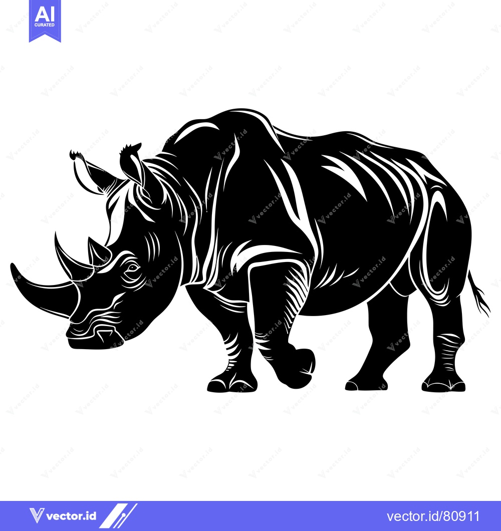 Premium Vector dari Black and White Silhouette of a Rhinoceros