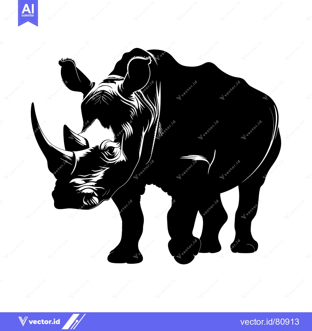 Premium Vector dari Black and White Silhouette of a Rhinoceros