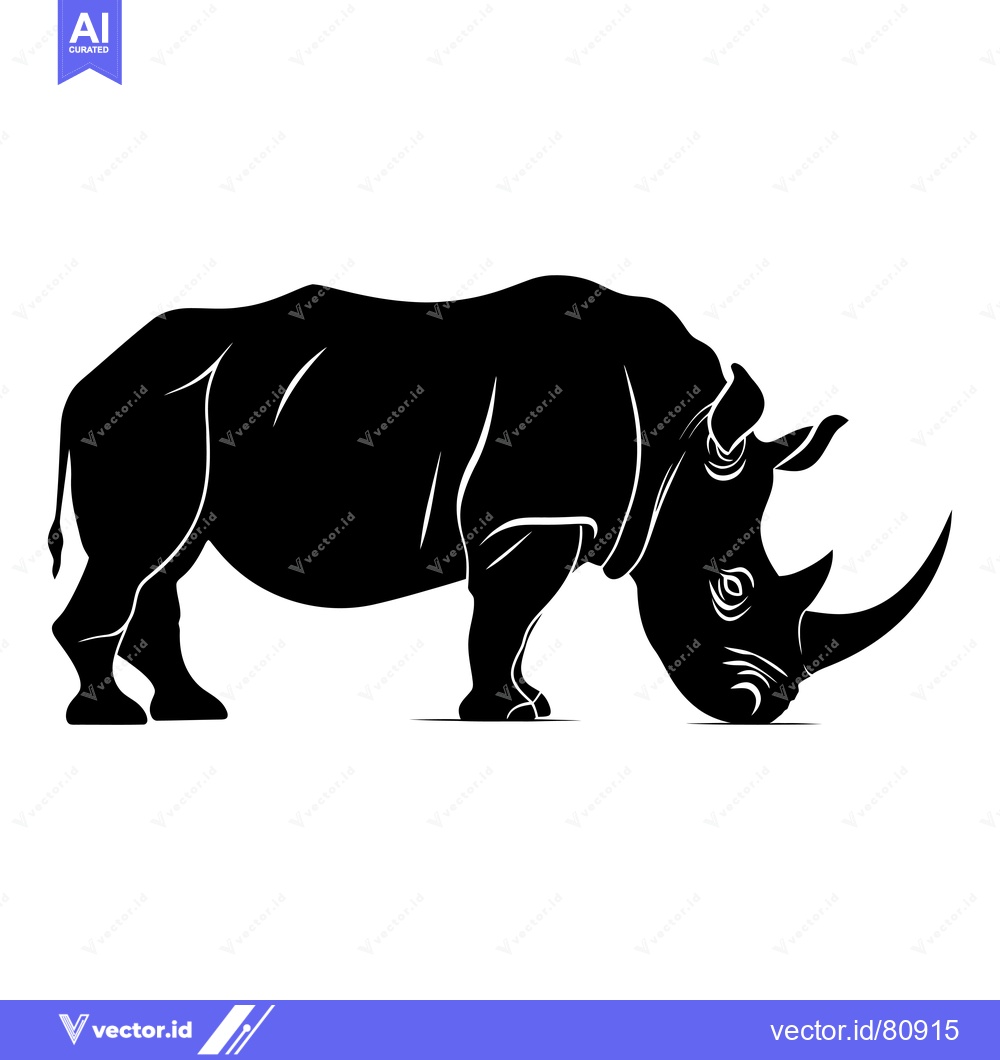 Premium Vector of Black and White Silhouette of a Rhino Standing