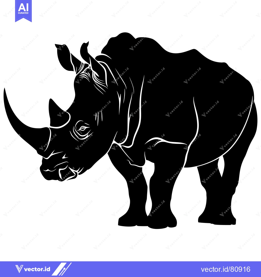 Premium Vector dari Black Silhouette of a Rhino Standing on a White Background