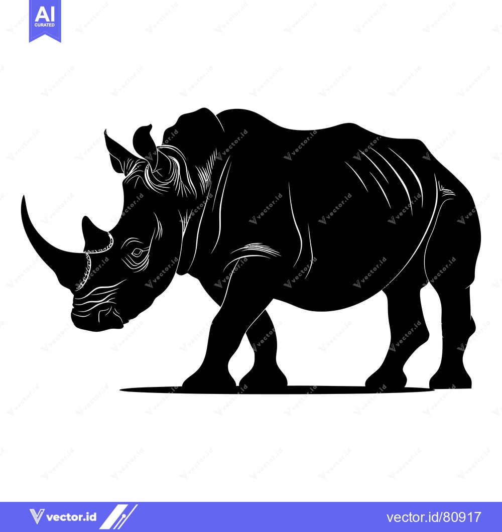 Premium Vector of Black Silhouette of a Rhino Walking