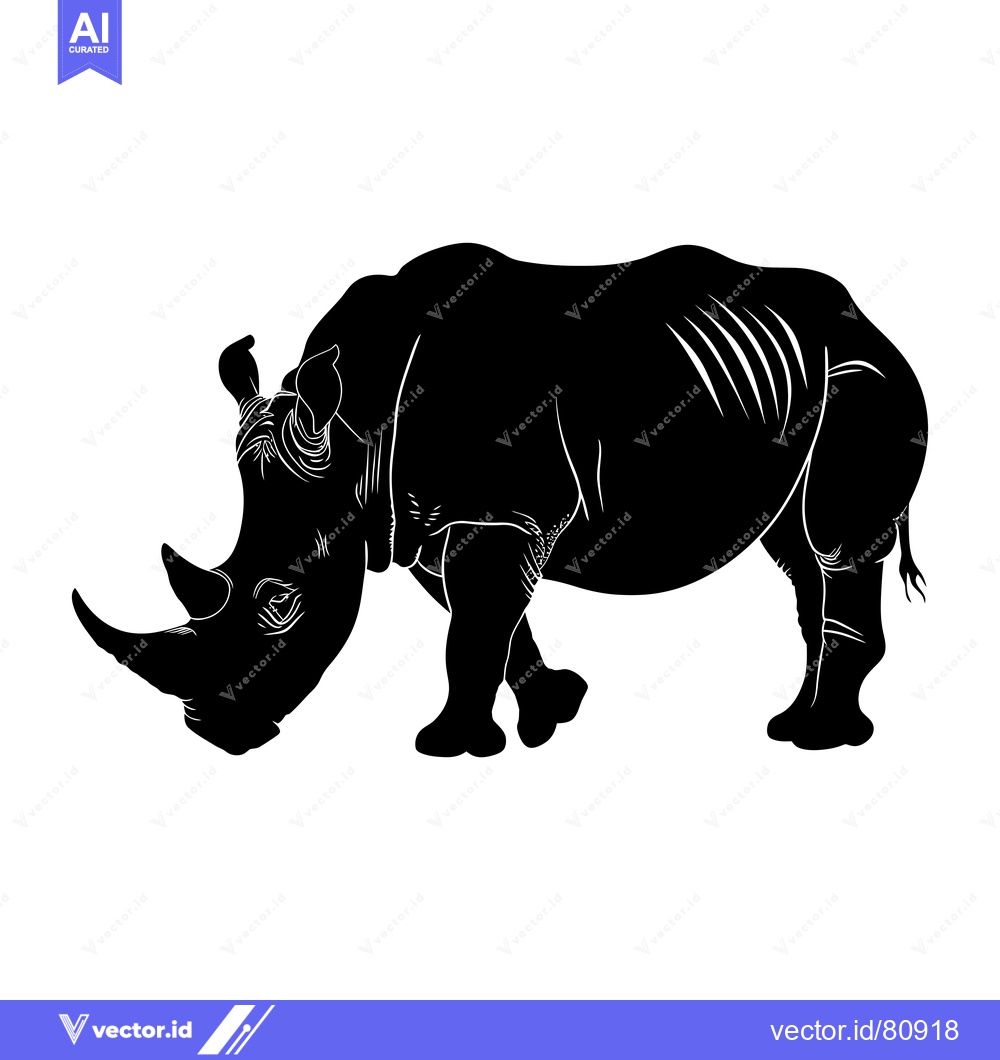 Premium Vector dari Black and White Silhouette of a Rhinoceros