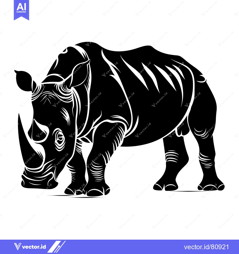 Premium Vector dari Black and White Silhouette of a Rhino