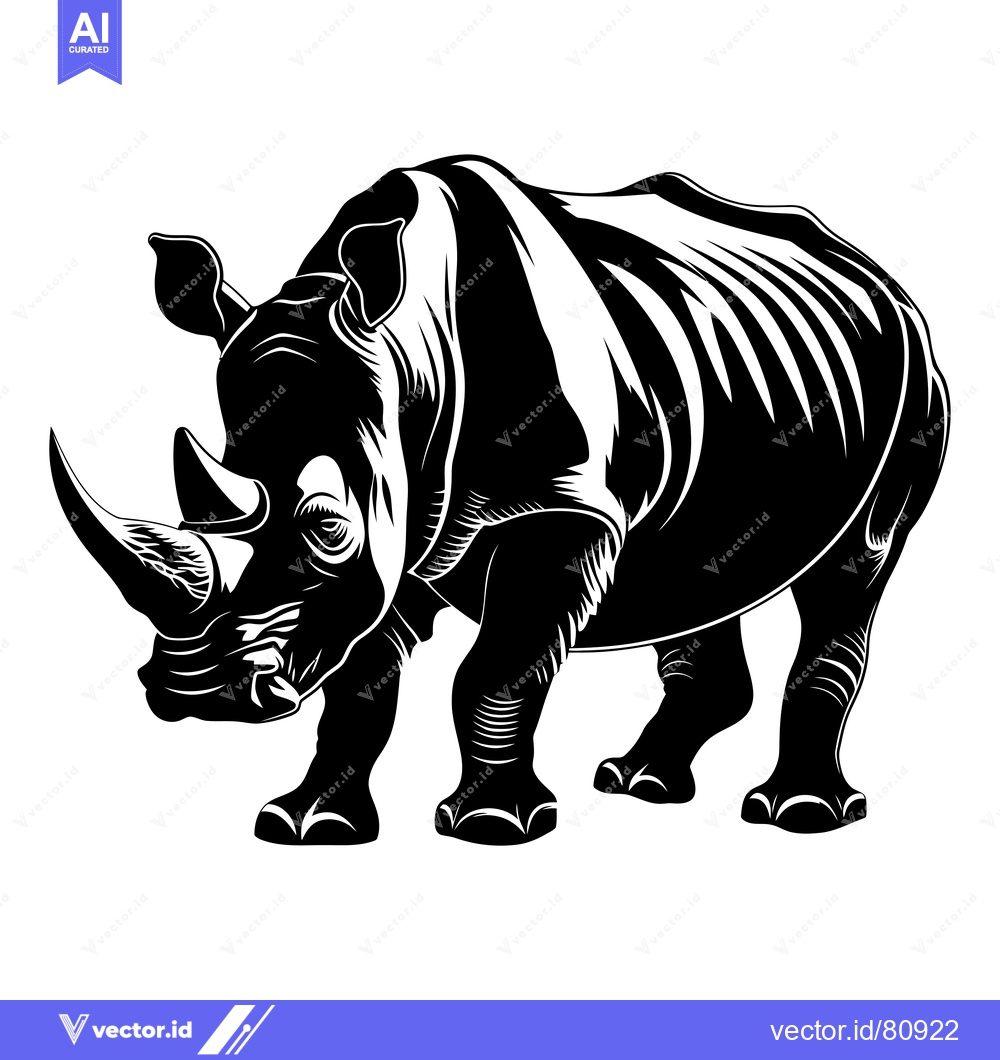 Premium Vector of Black and White Illustration of a Rhino