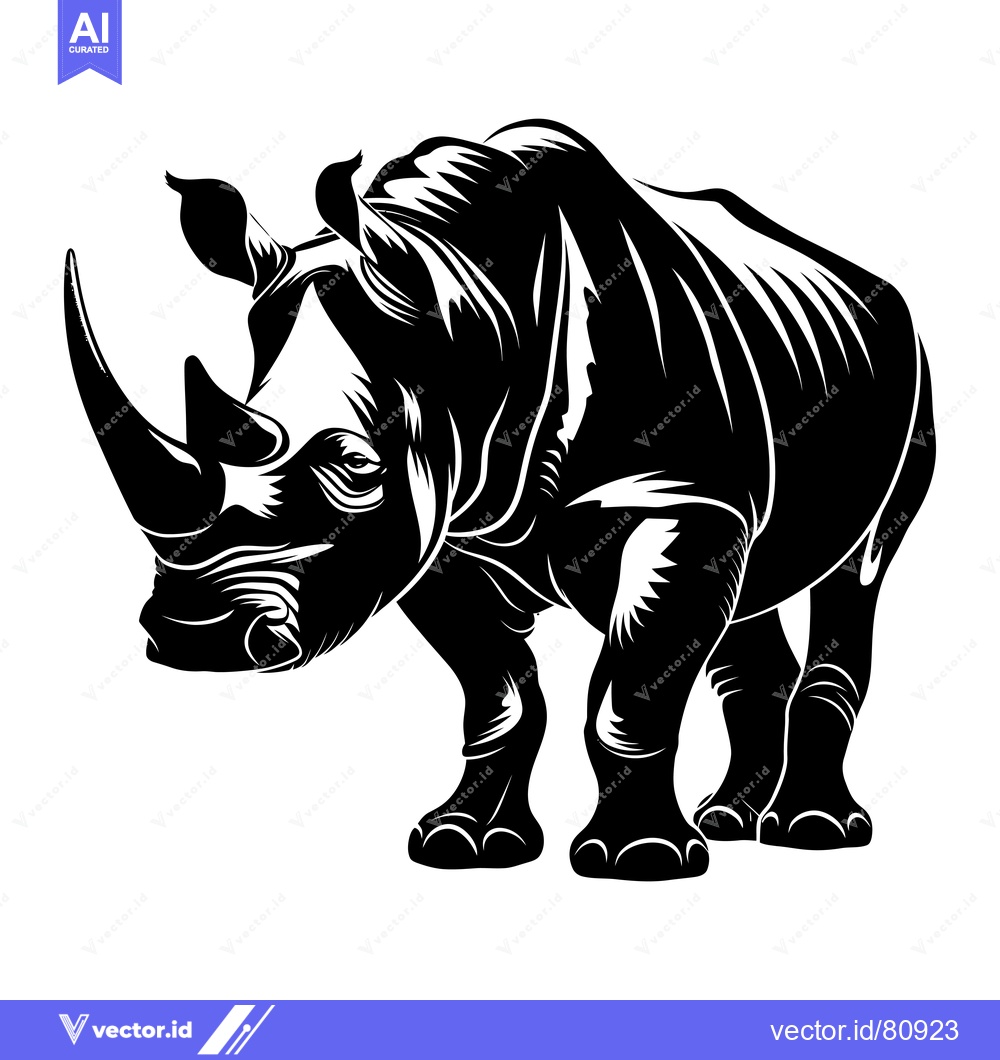 Premium Vector dari Black and White Silhouette of a Standing Rhino