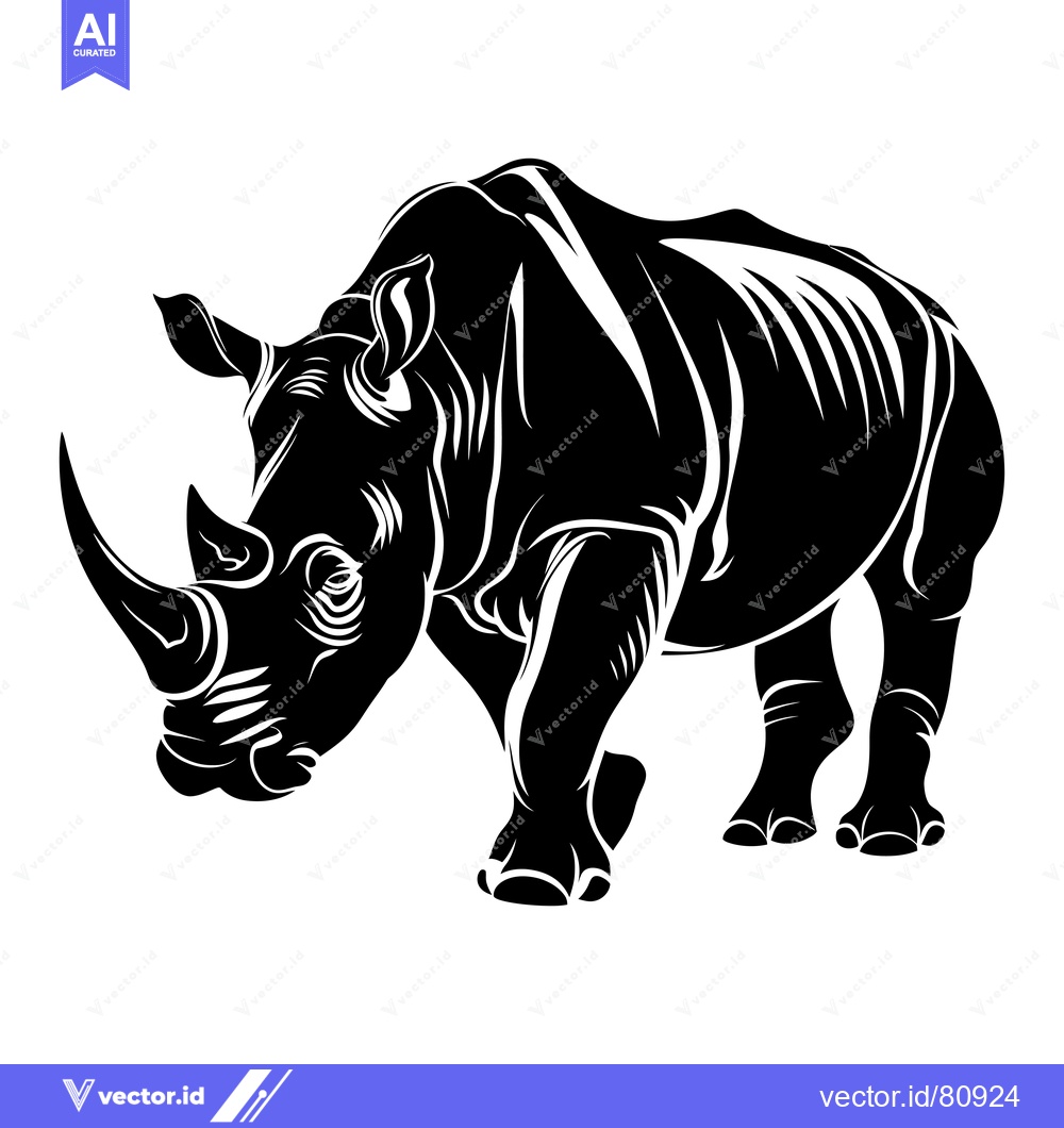 Premium Vector dari Black and White Silhouette of a Rhino Standing
