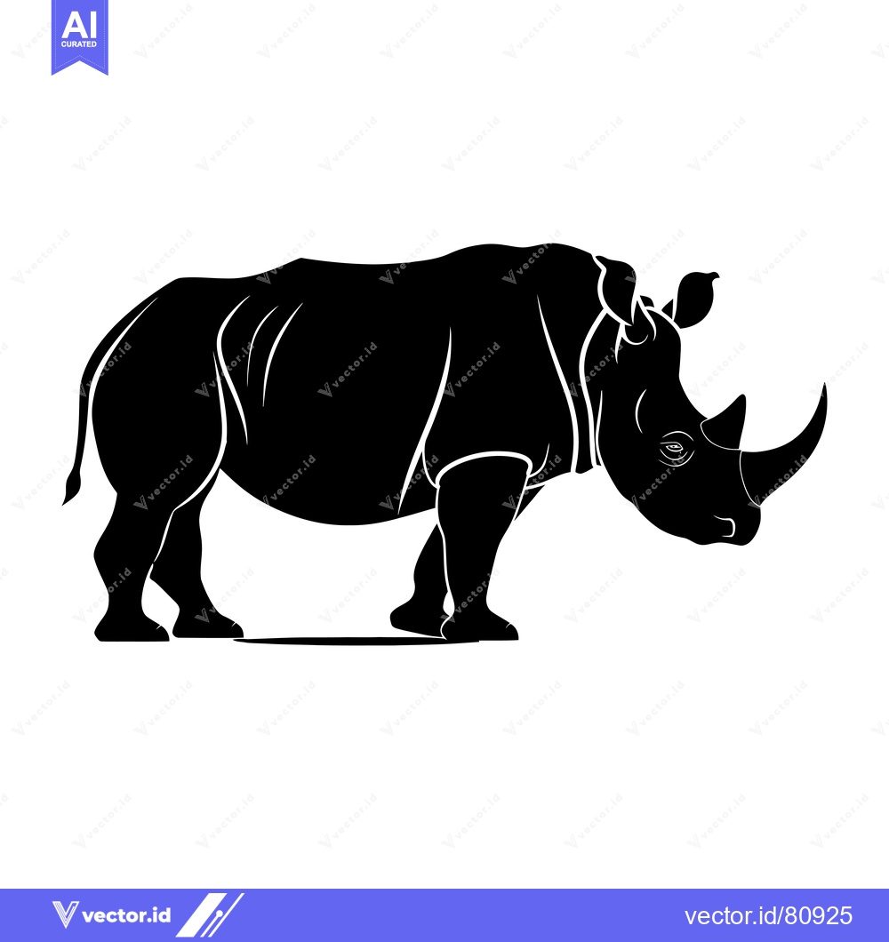 Premium Vector dari Black and white silhouette of a rhinoceros walking