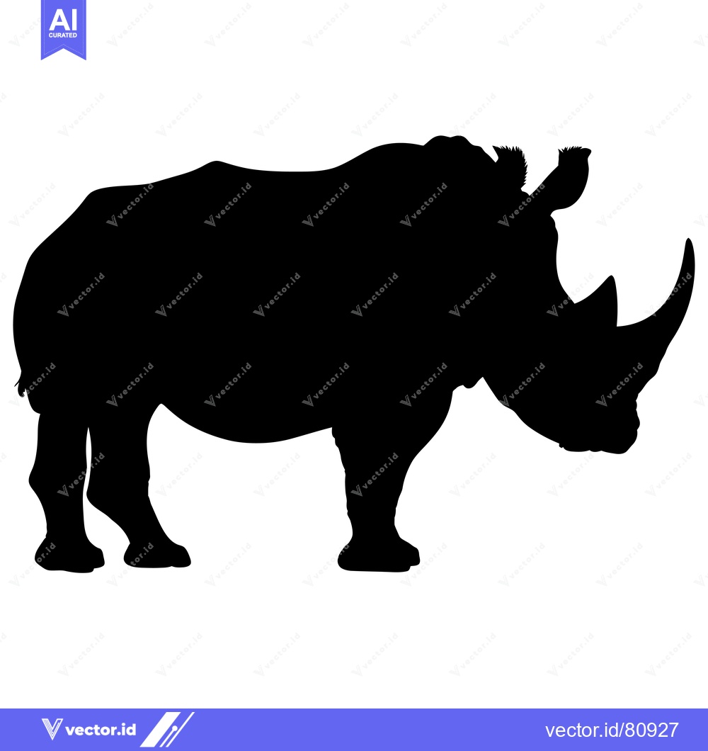 Premium Vector of Black Silhouette of a White Rhinoceros Standing Sideways