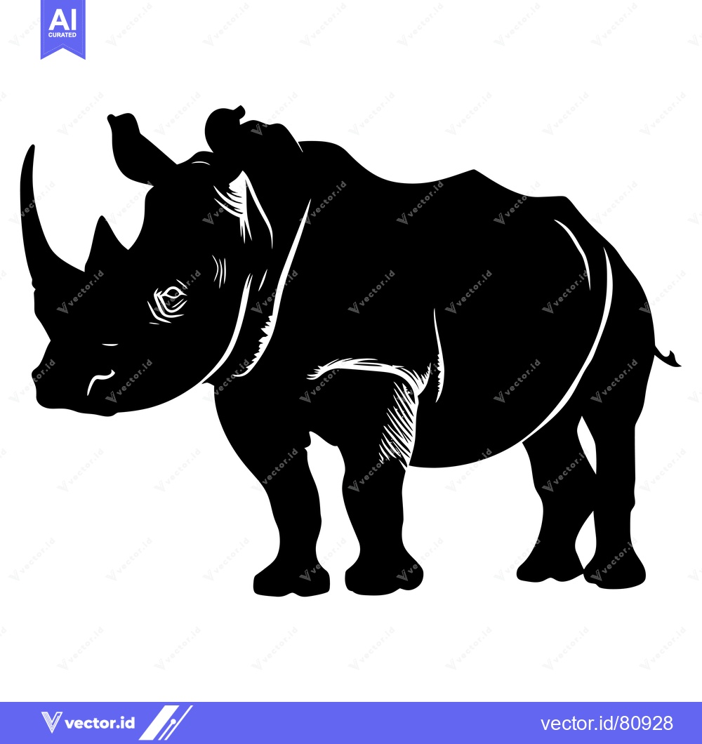 Premium Vector of Black and White Silhouette of a Rhinoceros