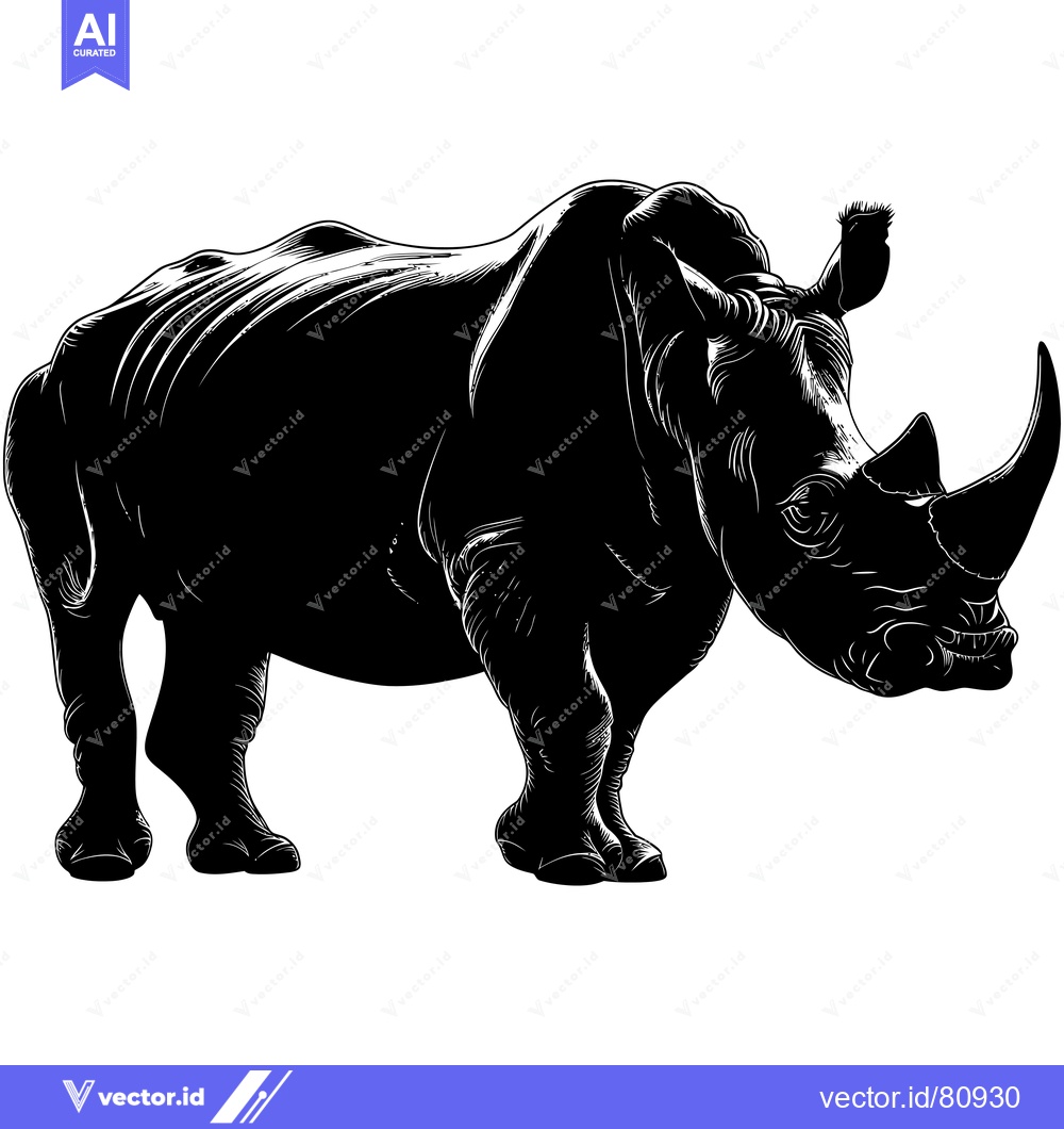 Premium Vector of Black and white silhouette of a rhinoceros