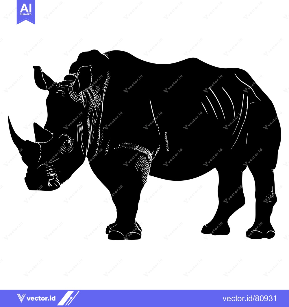 Premium Vector of Black and White Silhouette of a Rhinoceros