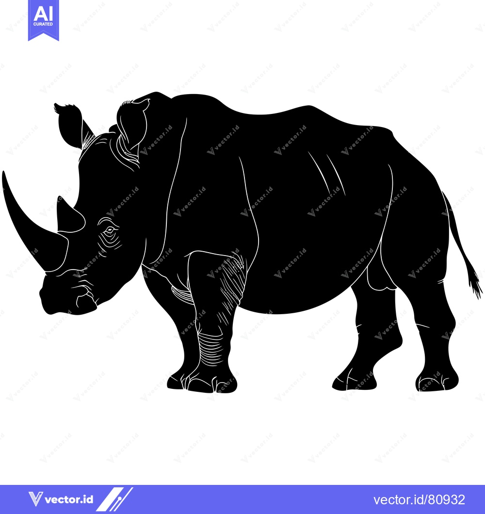 Premium Vector of Black and White Silhouette of a Rhinoceros