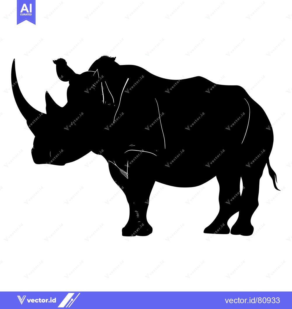 Premium Vector of Black and white silhouette of a rhinoceros
