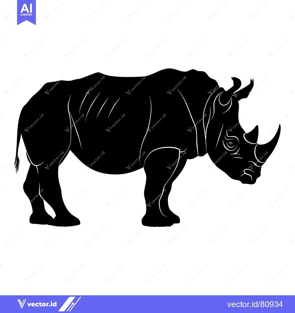 Premium Vector dari A Black and White Silhouette of a Rhinoceros