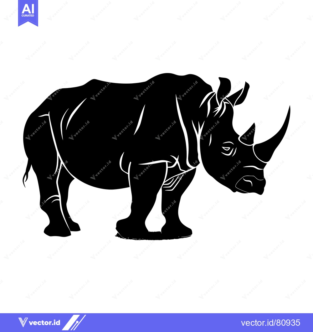 Premium Vector of Black Silhouette of a Rhino Standing Sideways