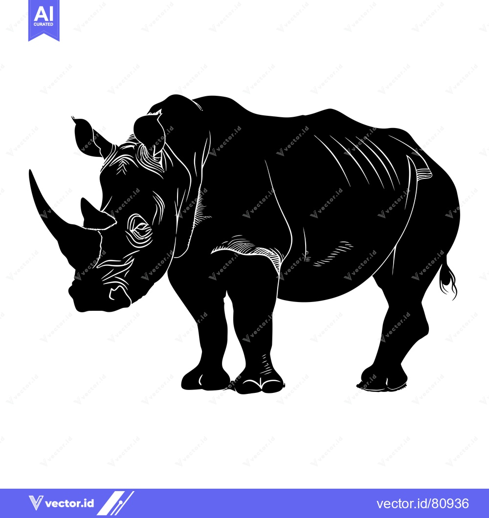 Premium Vector dari Black and White Silhouette of a Rhinoceros