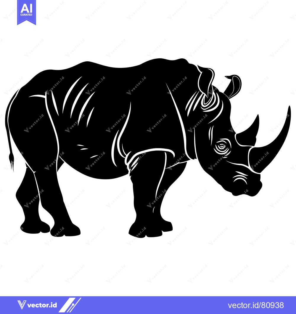Premium Vector dari Black and White Silhouette of a Rhino