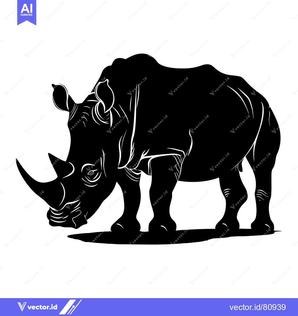 Premium Vector of Black and White Silhouette of a Rhino Standing