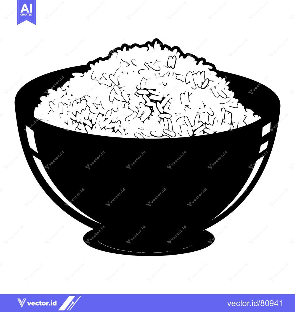 Premium Vector of A Black and White Illustration of a Bowl of Rice