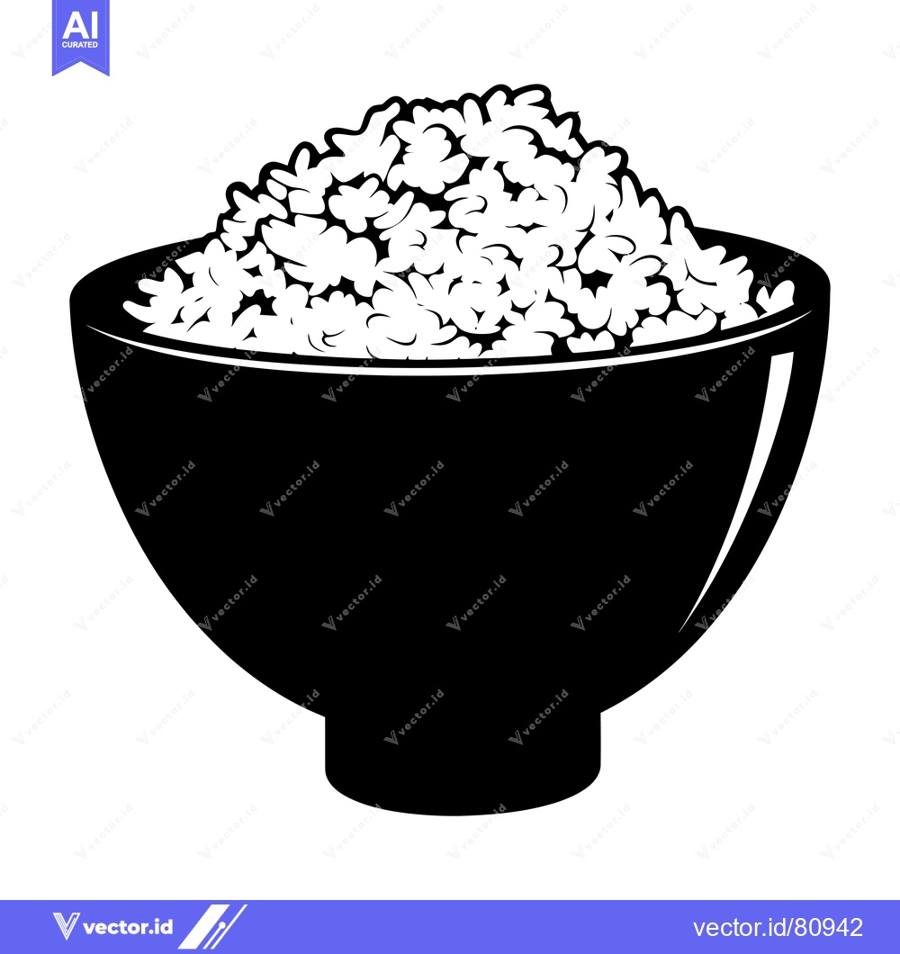 Premium Vector of A Black and White Illustration of a Bowl of Rice