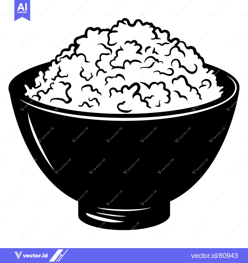 Premium Vector dari A black and white illustration of a bowl of rice