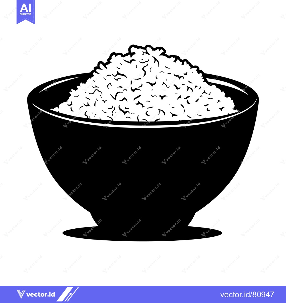 Premium Vector of A black and white illustration of a bowl of rice