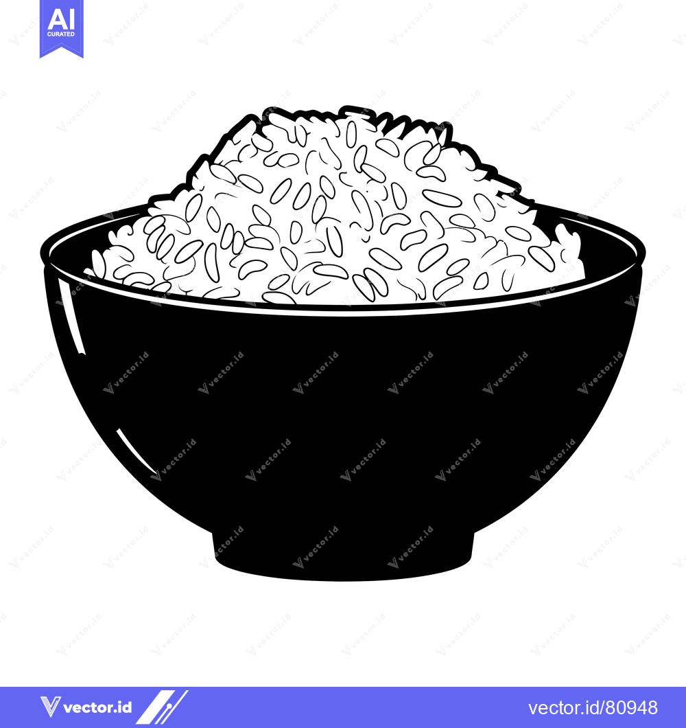 Premium Vector dari A Black and White Illustration of Rice in a Bowl