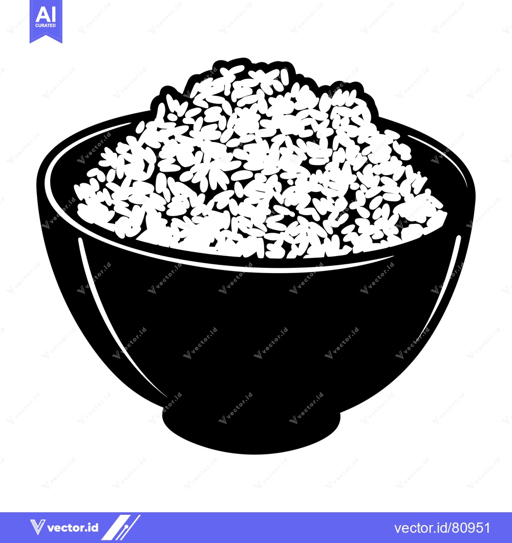 Premium Vector dari A black and white illustration of a bowl of rice