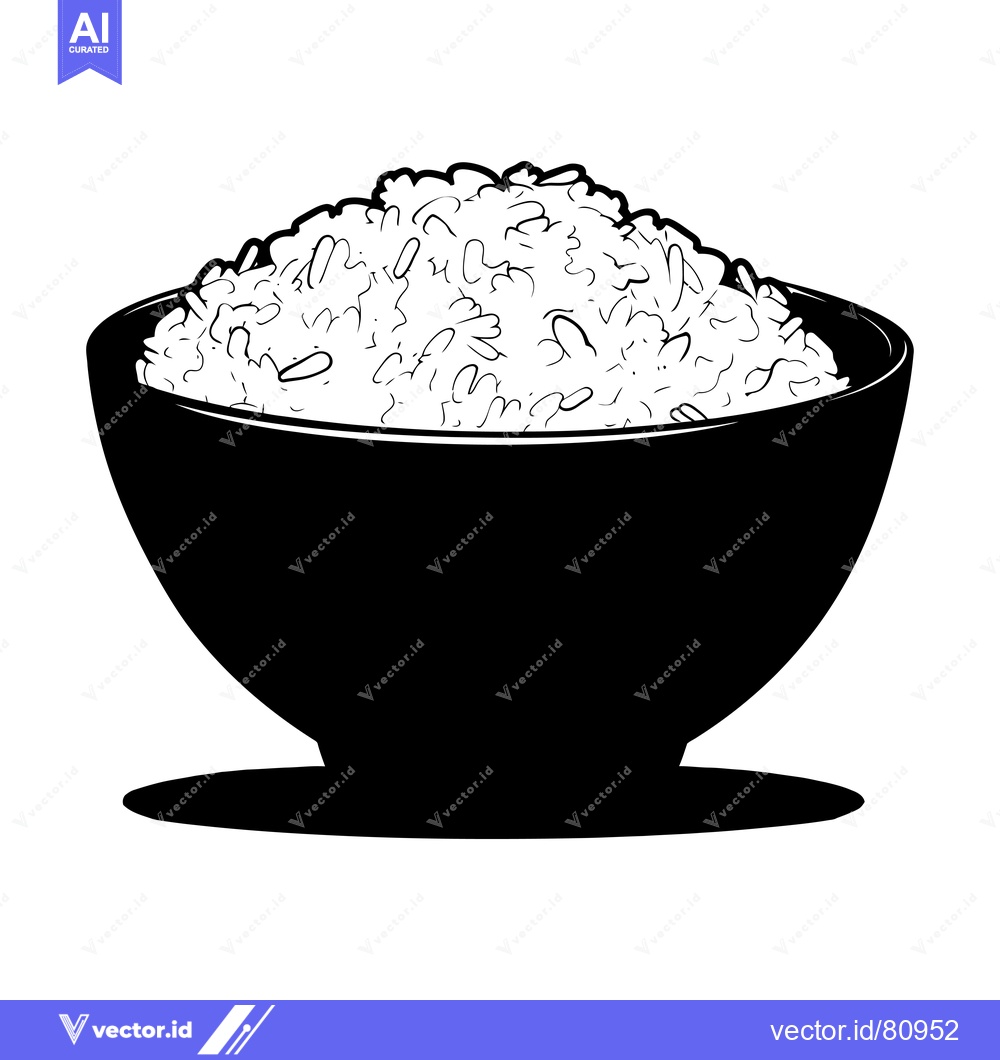 Premium Vector dari Black and White Illustration of a Bowl of Rice
