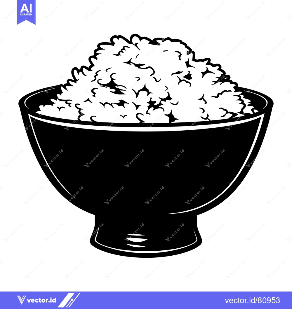 Premium Vector dari A black and white illustration of rice in a bowl