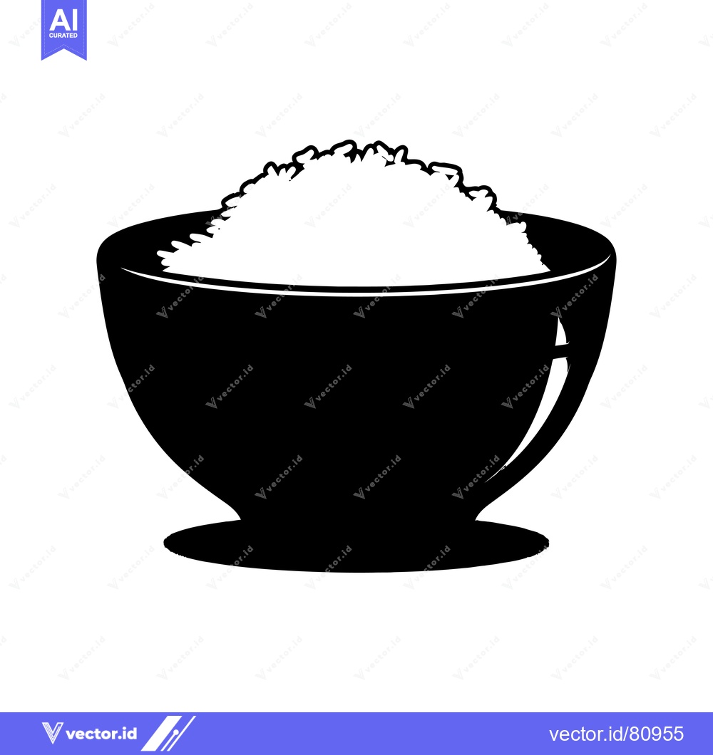 Premium Vector of A Black and White Illustration of a Bowl of Rice