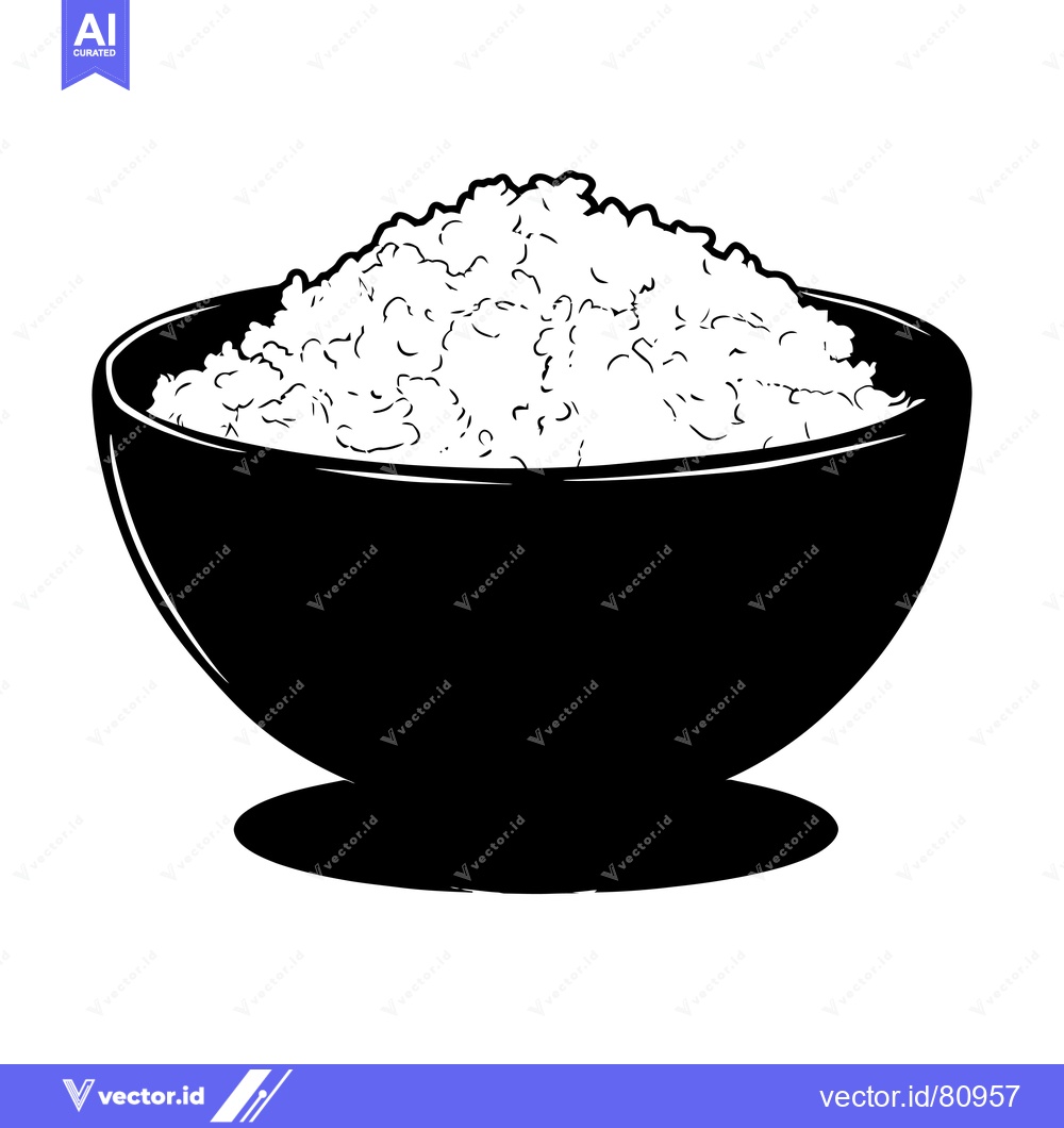 Premium Vector dari A black and white illustration of a bowl filled with rice