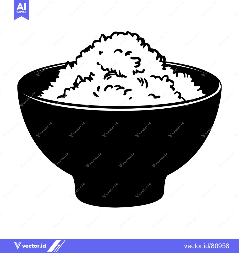 Premium Vector dari Black and White Illustration of a Bowl of Rice