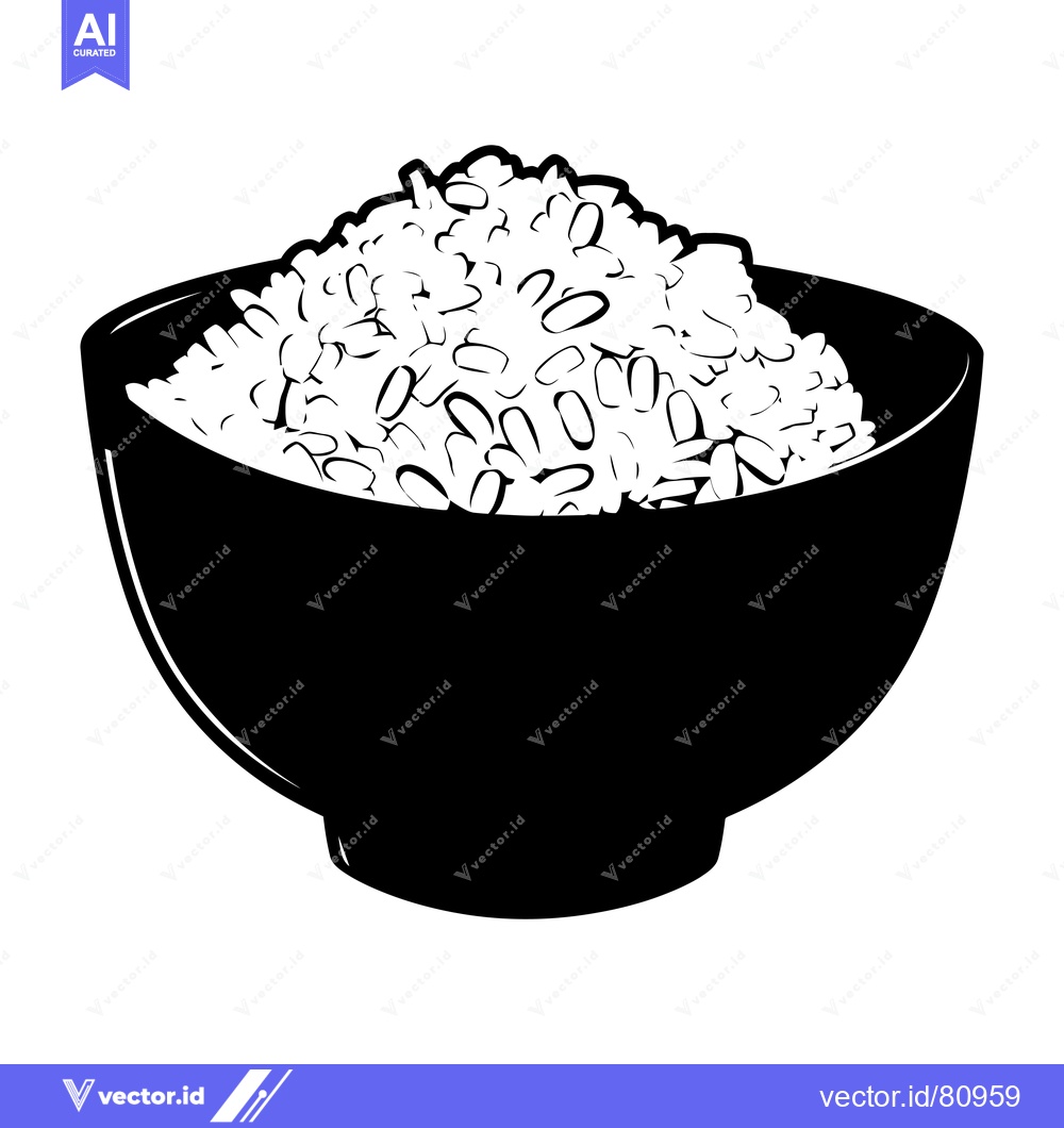 Premium Vector dari Black and White Illustration of a Bowl of Rice
