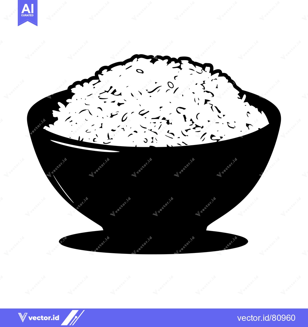 Premium Vector dari A Simple Black and White Illustration of a Bowl Filled with Rice