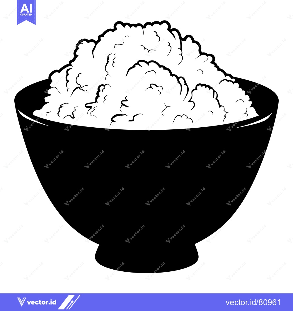 Premium Vector of Black and White Illustration of a Bowl of Rice