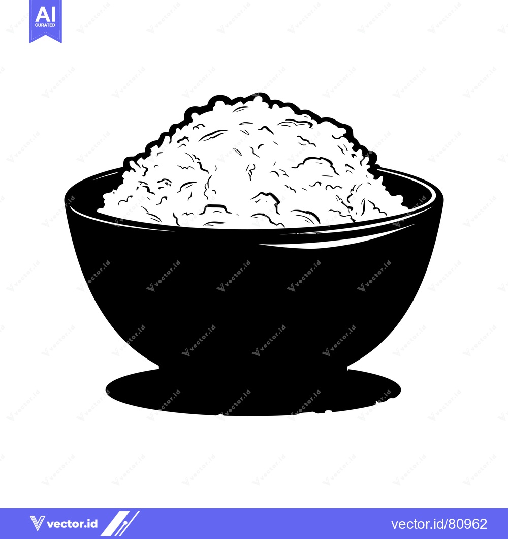 Premium Vector of Black and white illustration of a bowl of rice