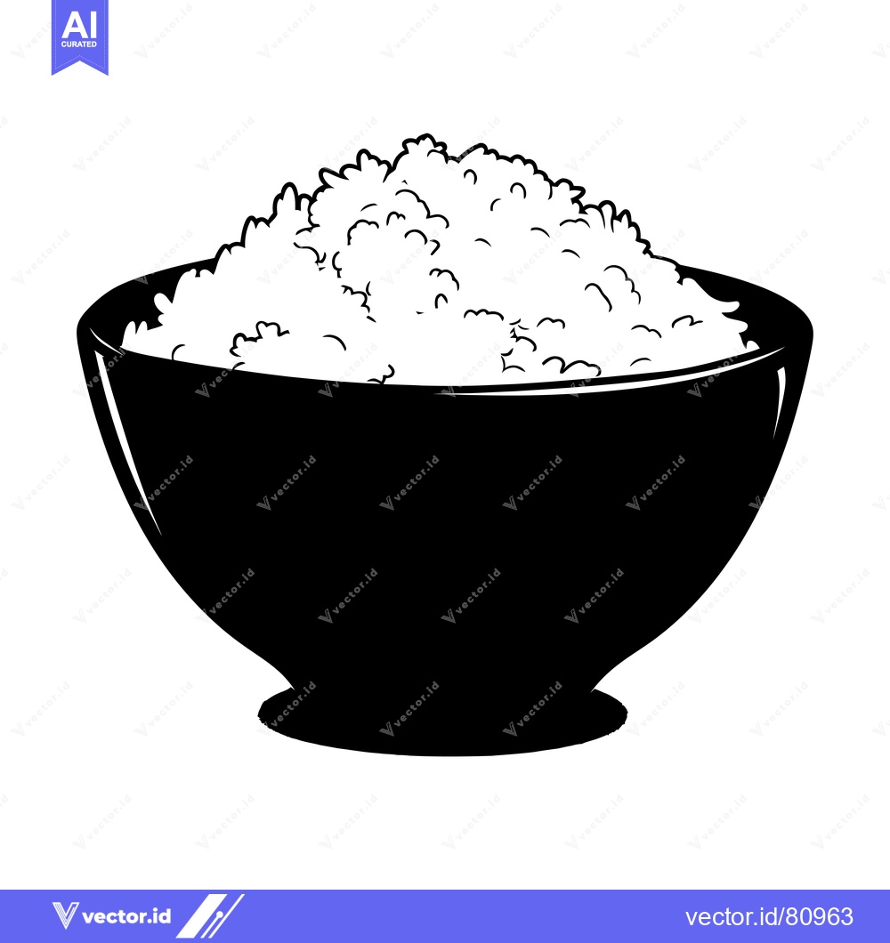 Premium Vector of A Black and White Illustration of a Bowl Filled with Rice
