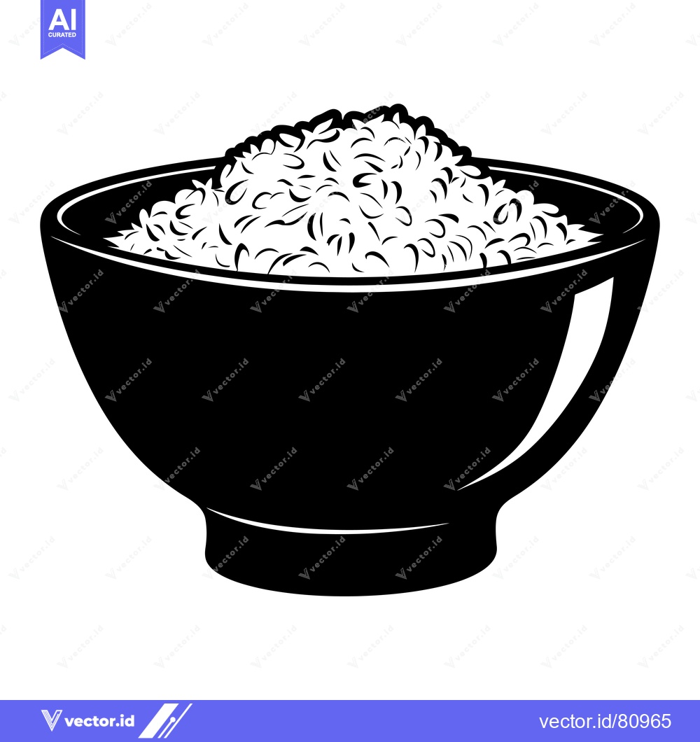 Premium Vector of A bowl of rice with a black and white silhouette design