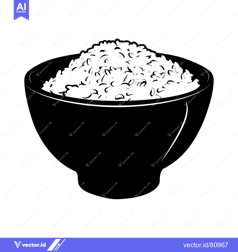 Premium Vector dari Black and White Illustration of a Bowl of Rice