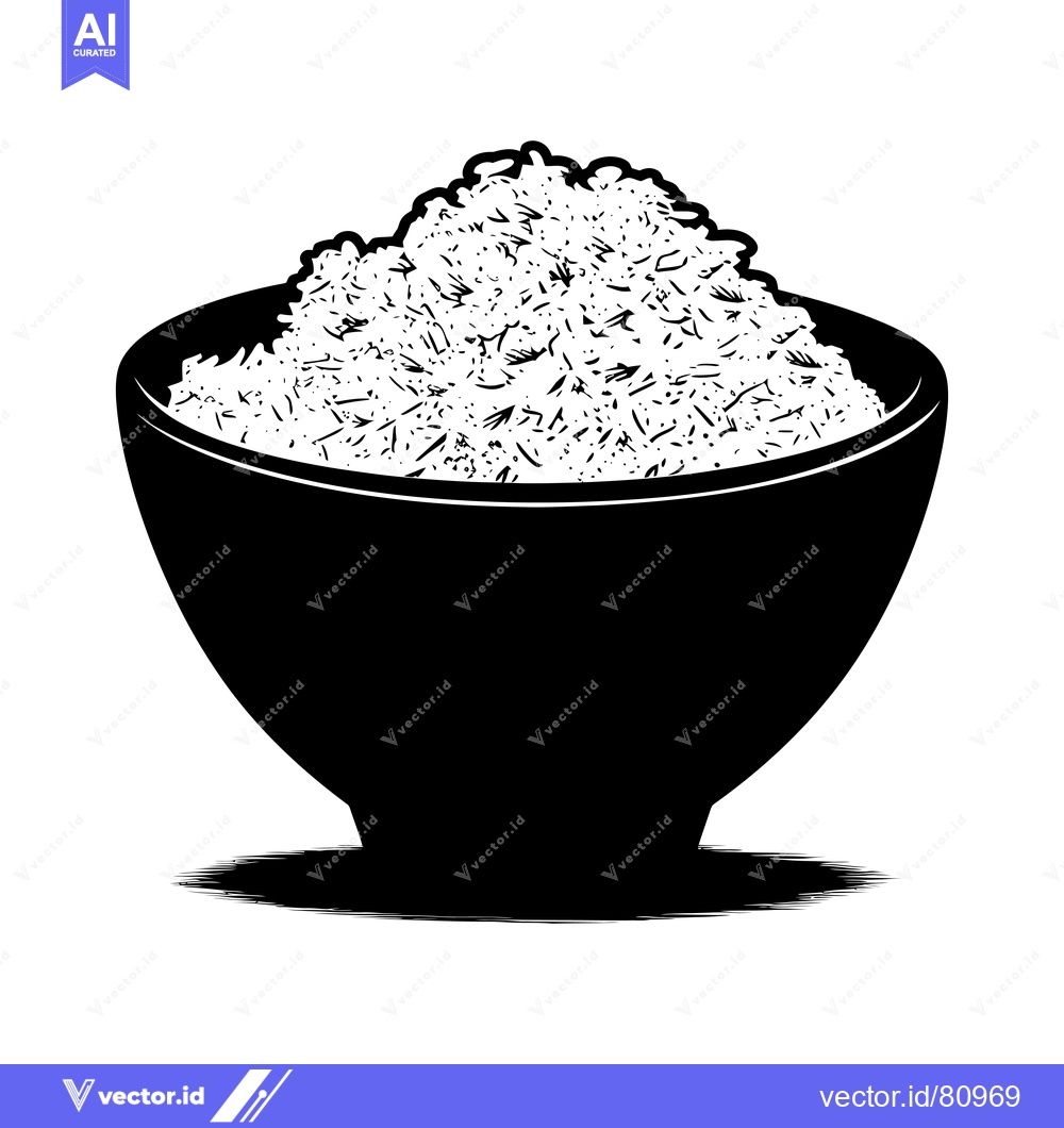 Premium Vector of A Black and White Illustration of a Bowl Filled with Rice