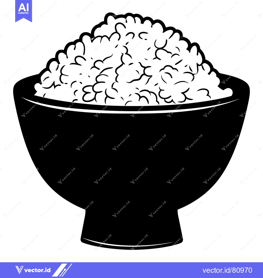 Premium Vector dari A black and white illustration of a bowl of rice