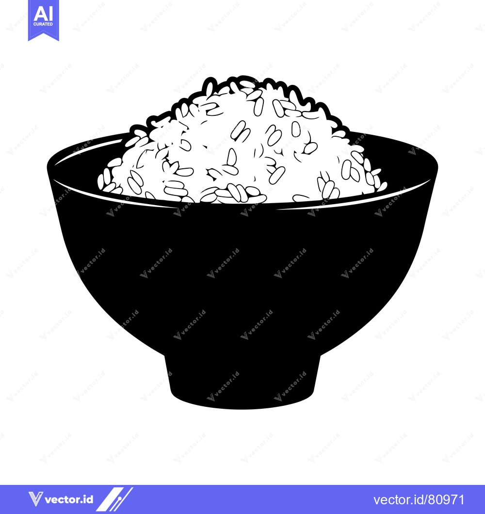 Premium Vector of Black and White Illustration of a Bowl of Rice