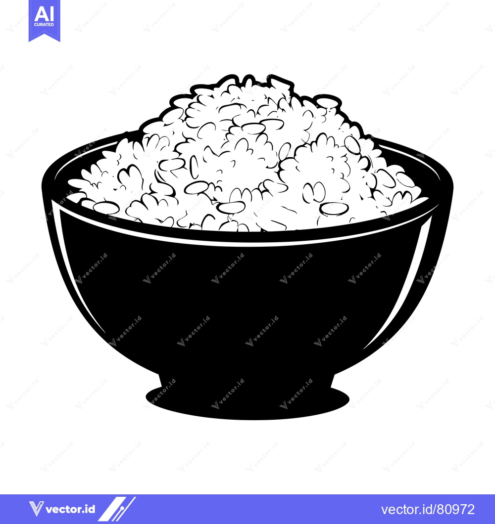 Premium Vector of Black and white illustration of a bowl of rice