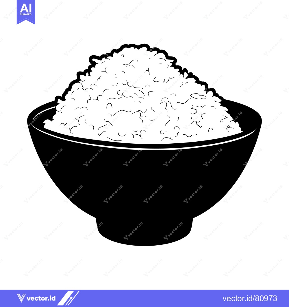Premium Vector of Black and White Illustration of Rice in a Bowl