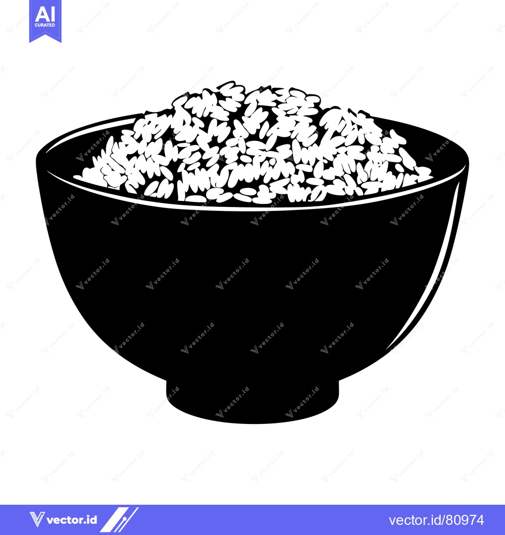 Premium Vector of A Black and White Silhouette of a Bowl of Rice