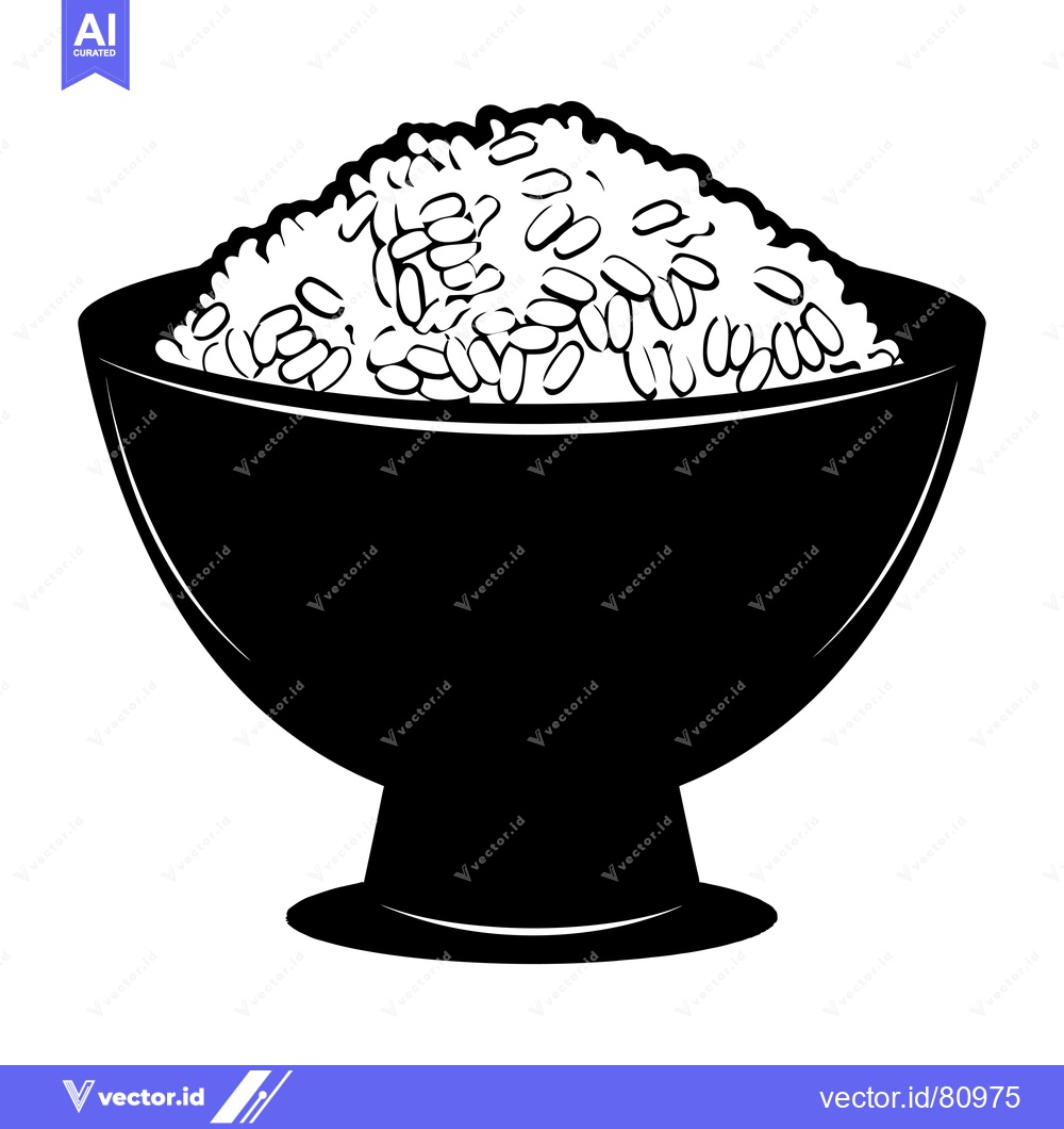 Premium Vector dari Black and White Illustration of a Bowl of Rice