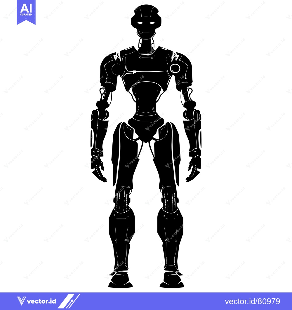 Premium Vector of Black and White Silhouette of a Standing Robot